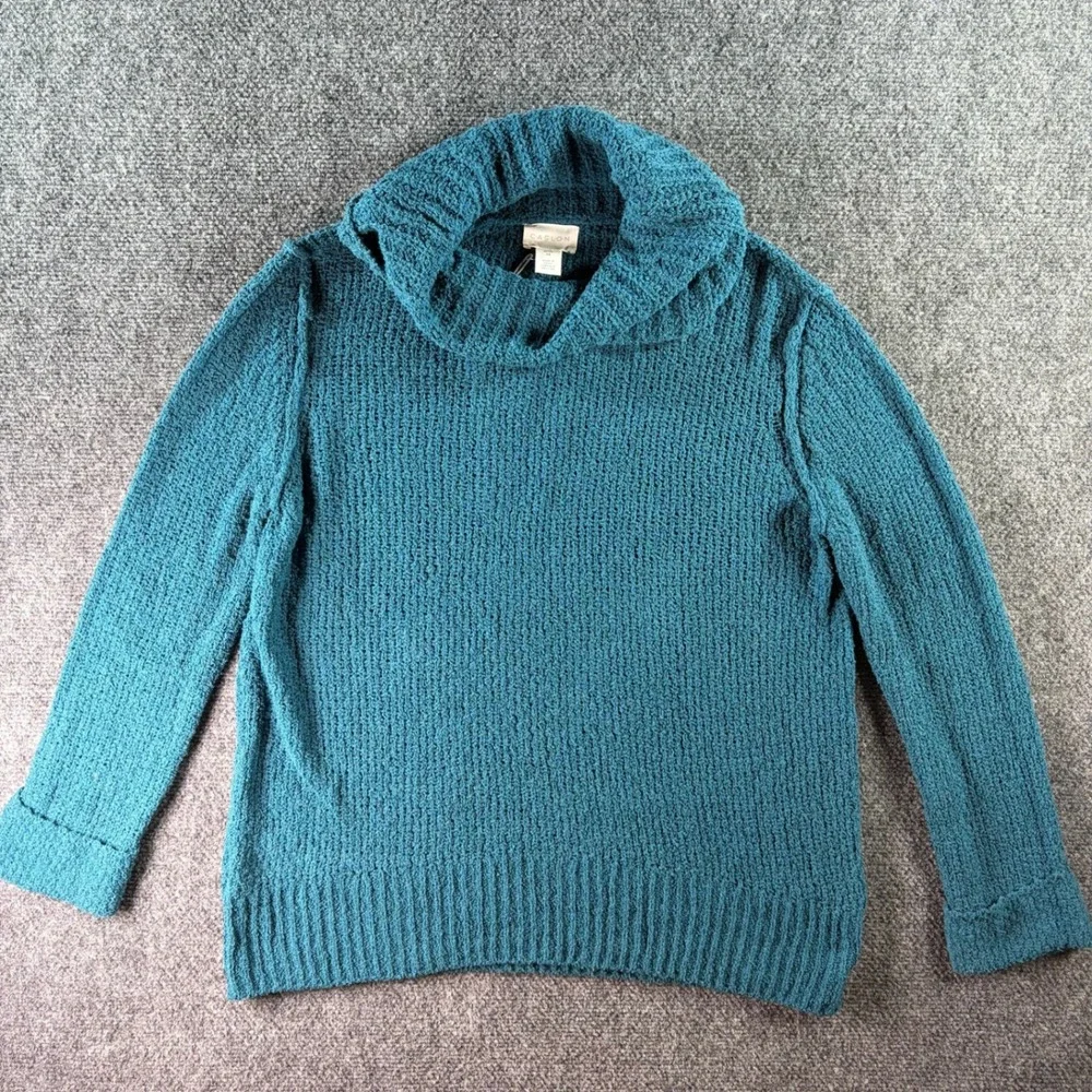 Caslon Cowl Neck Sweater Womens Petite XS Teal Blue Textured Knit Cotton Blend
